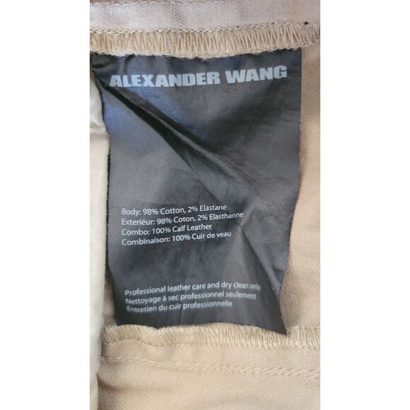 Alexander Wang Khaki Tan Leather Trim Pants - Picture 4 of 4